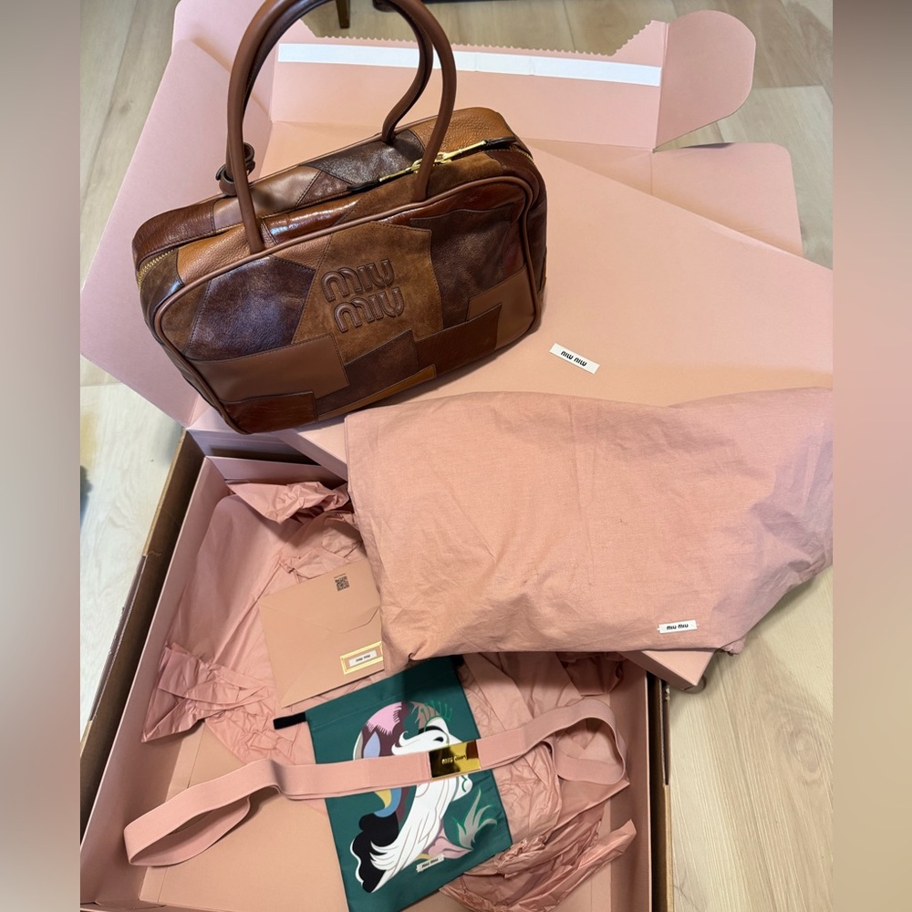 Miu Miu Brown Leather Patchwork Men's Bag